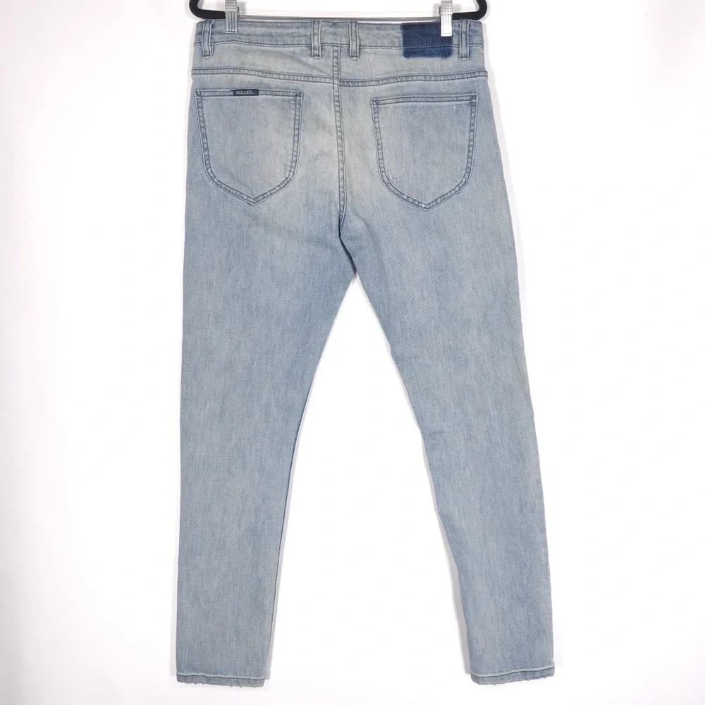 ROLLAS New Men’s THIN CAPTAIN SLIM FIT Jeans Bush Fire Blue Distressed‎ 34x31